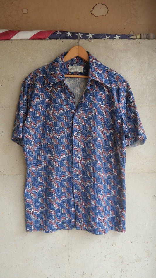 1970s Patterned Polyester Shirt | L