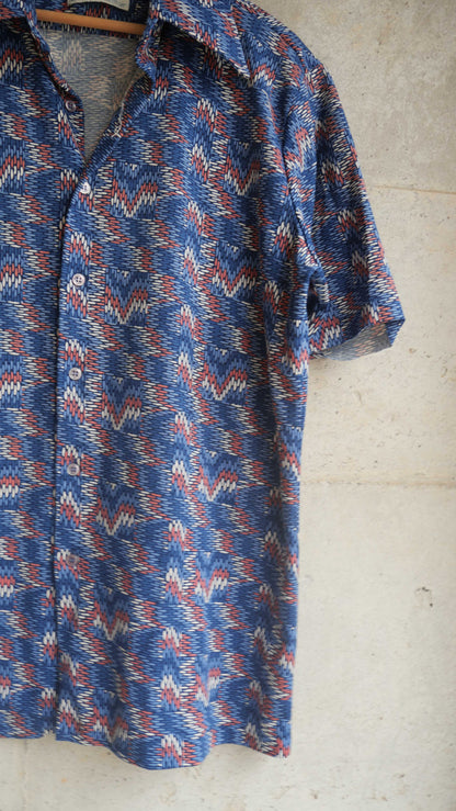 1970s Patterned Polyester Shirt | L