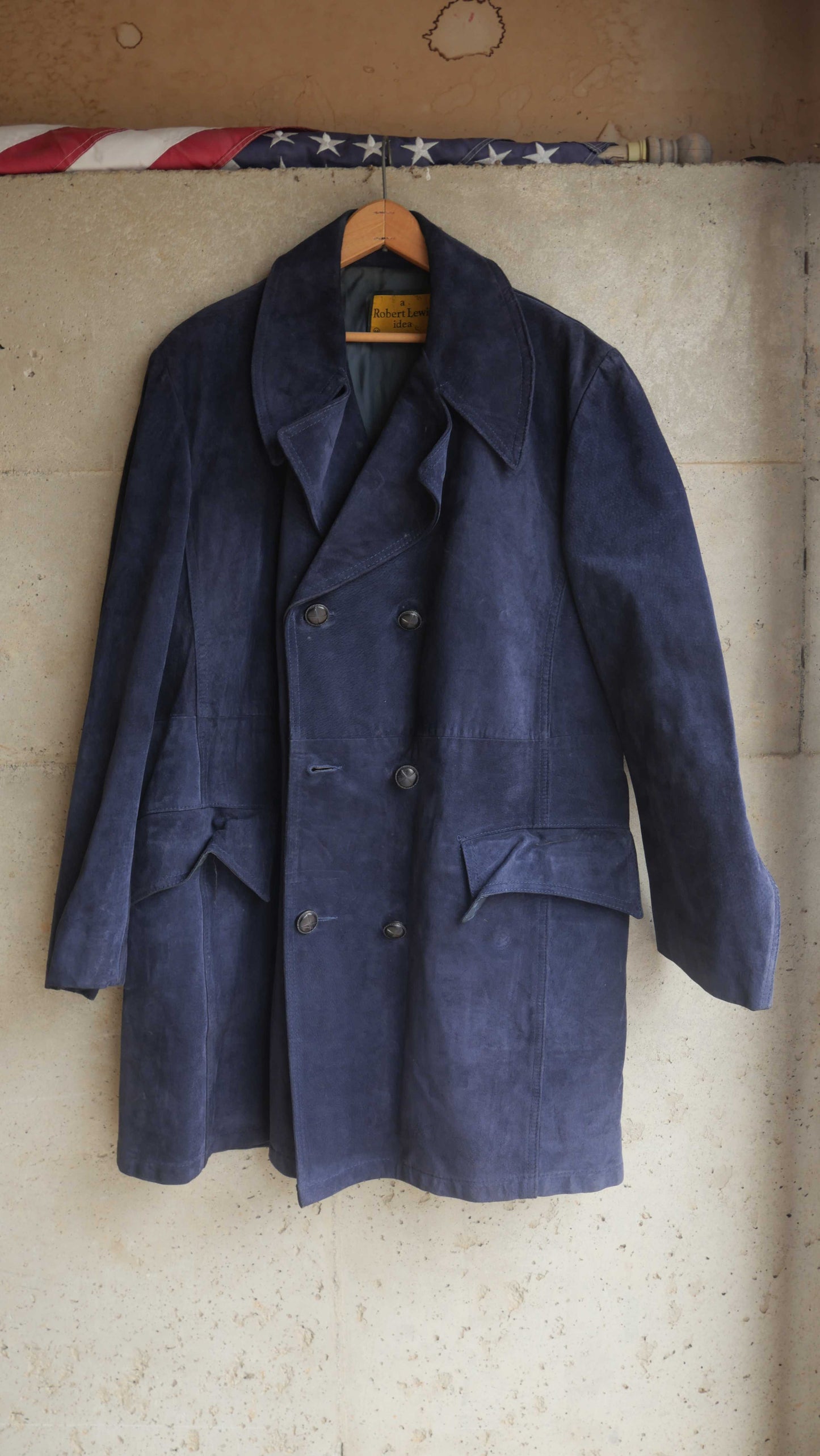 1970s Navy Suede Long Coat | L