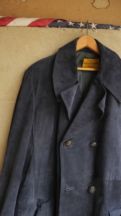 1970s Navy Suede Long Coat | L