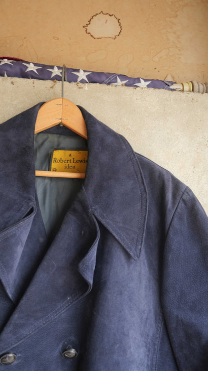 1970s Navy Suede Long Coat | L