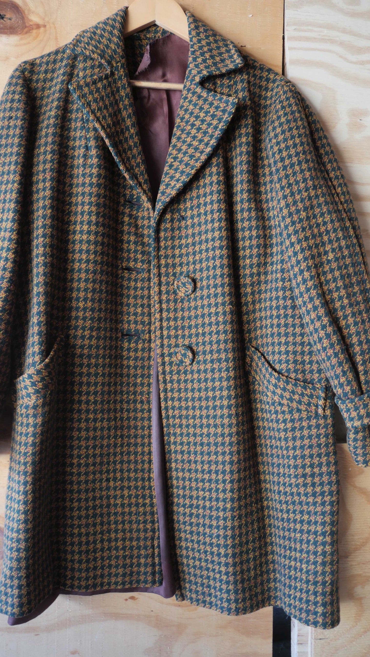 1970s Houndstooth Long Coat | L