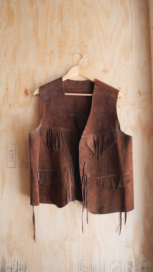 1960s Fringe Leather Vest | L