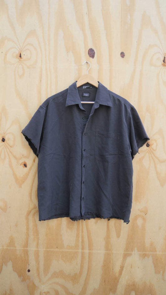 2000s Black Button Up Cut Off | L