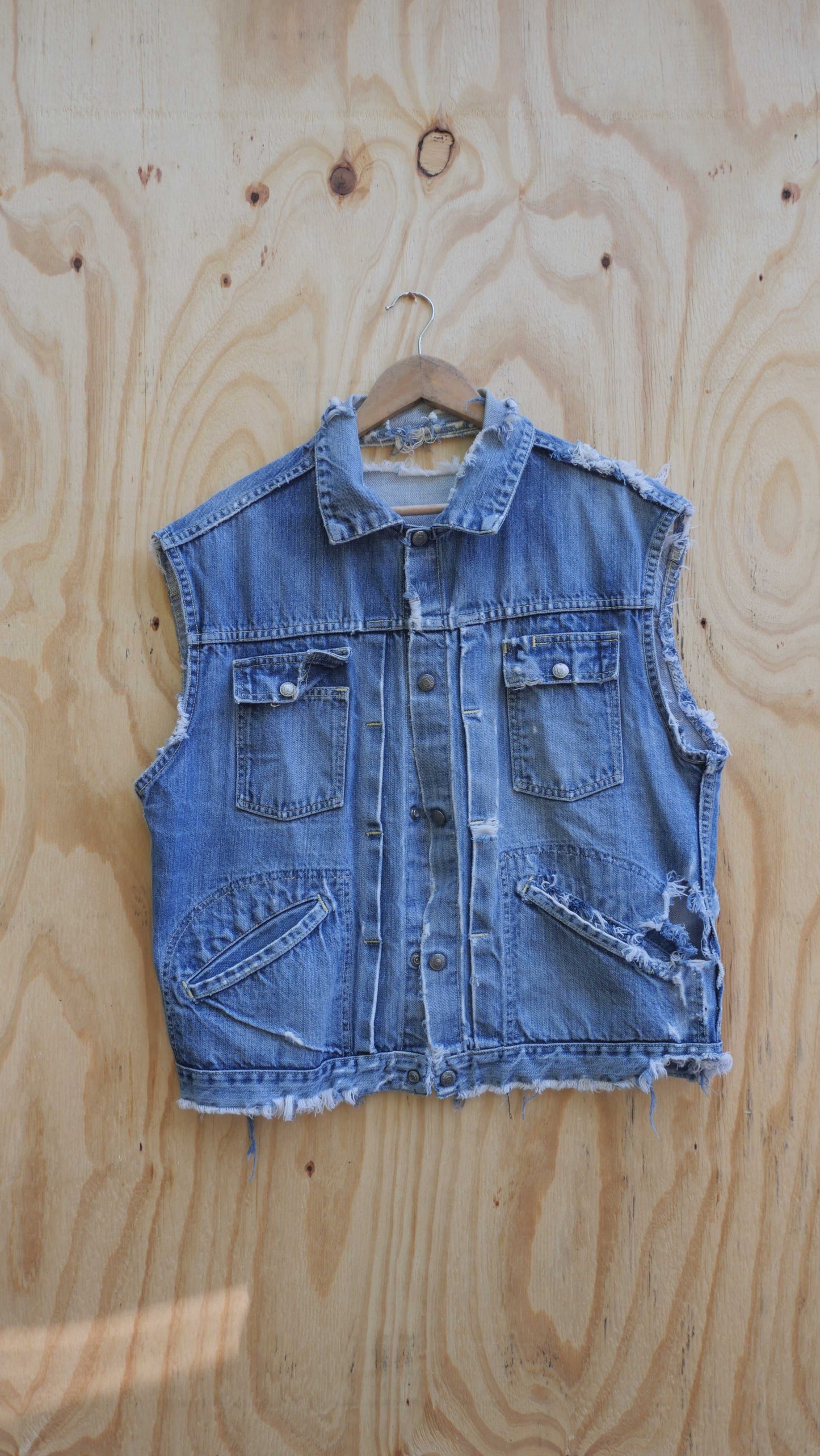 1970s Pleated Denim Cut Off | M