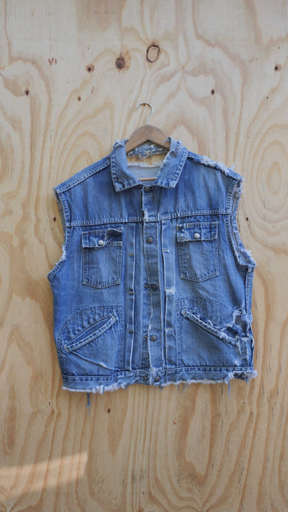 1970s Pleated Denim Cut Off | M