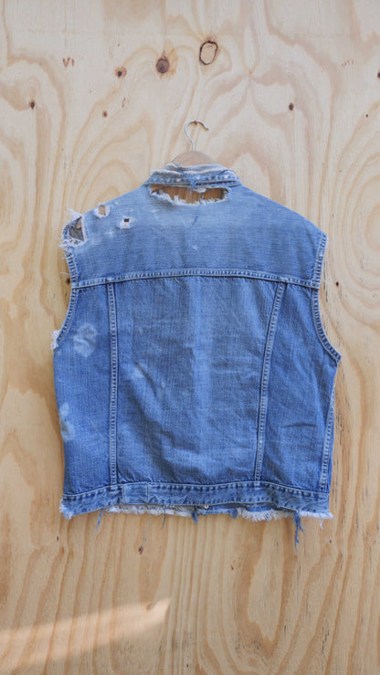 1970s Pleated Denim Cut Off | M