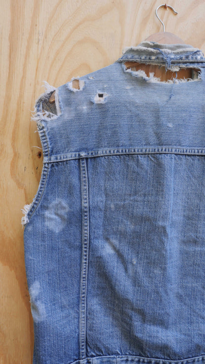 1970s Pleated Denim Cut Off | M