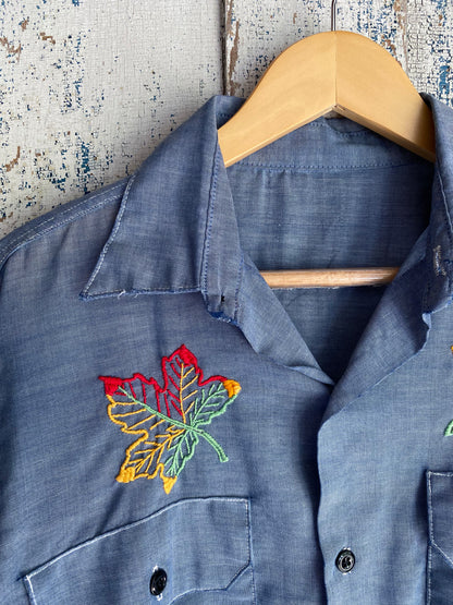 1970s Embroidered Chambray Shirt | L