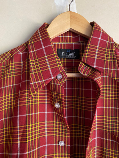 1970s Button Up Plaid Shirt | L