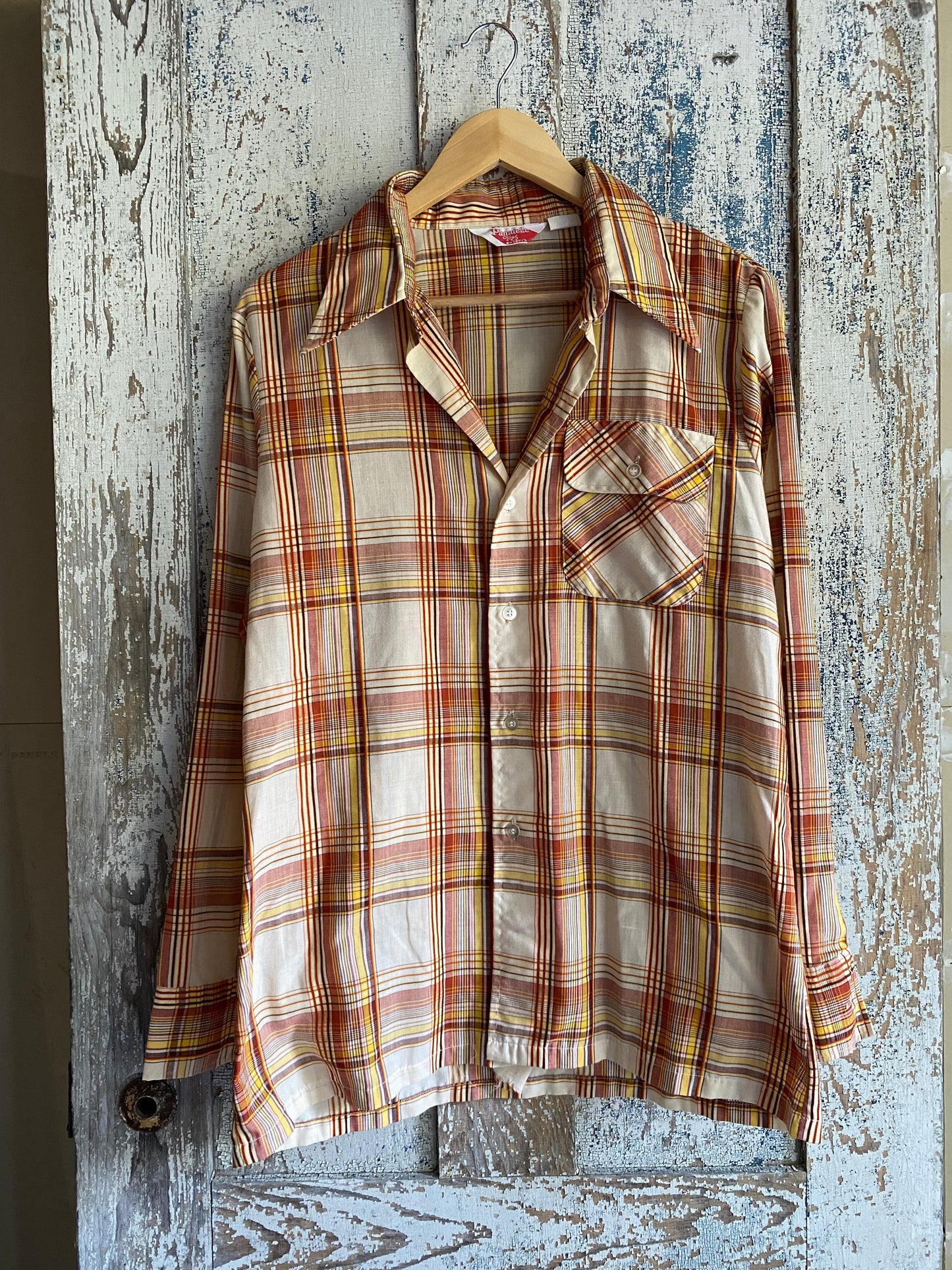 1970s Plaid Button Up Shirt | L