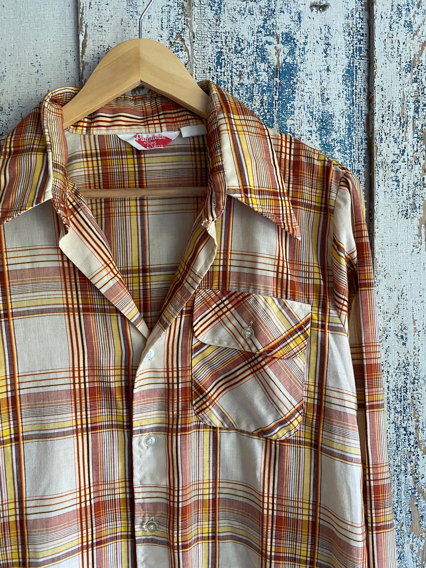 1970s Plaid Button Up Shirt | L