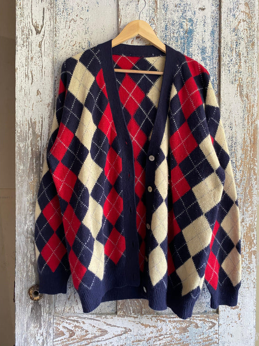 1980s Argyle Cardigan | XL