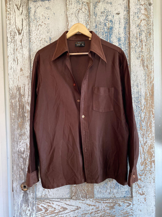 1970s Brown Button Up | L