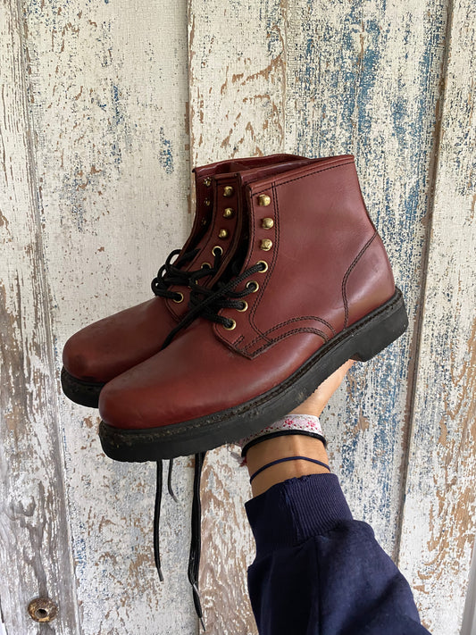 1980s Cherry Red Work Boots | 8.5