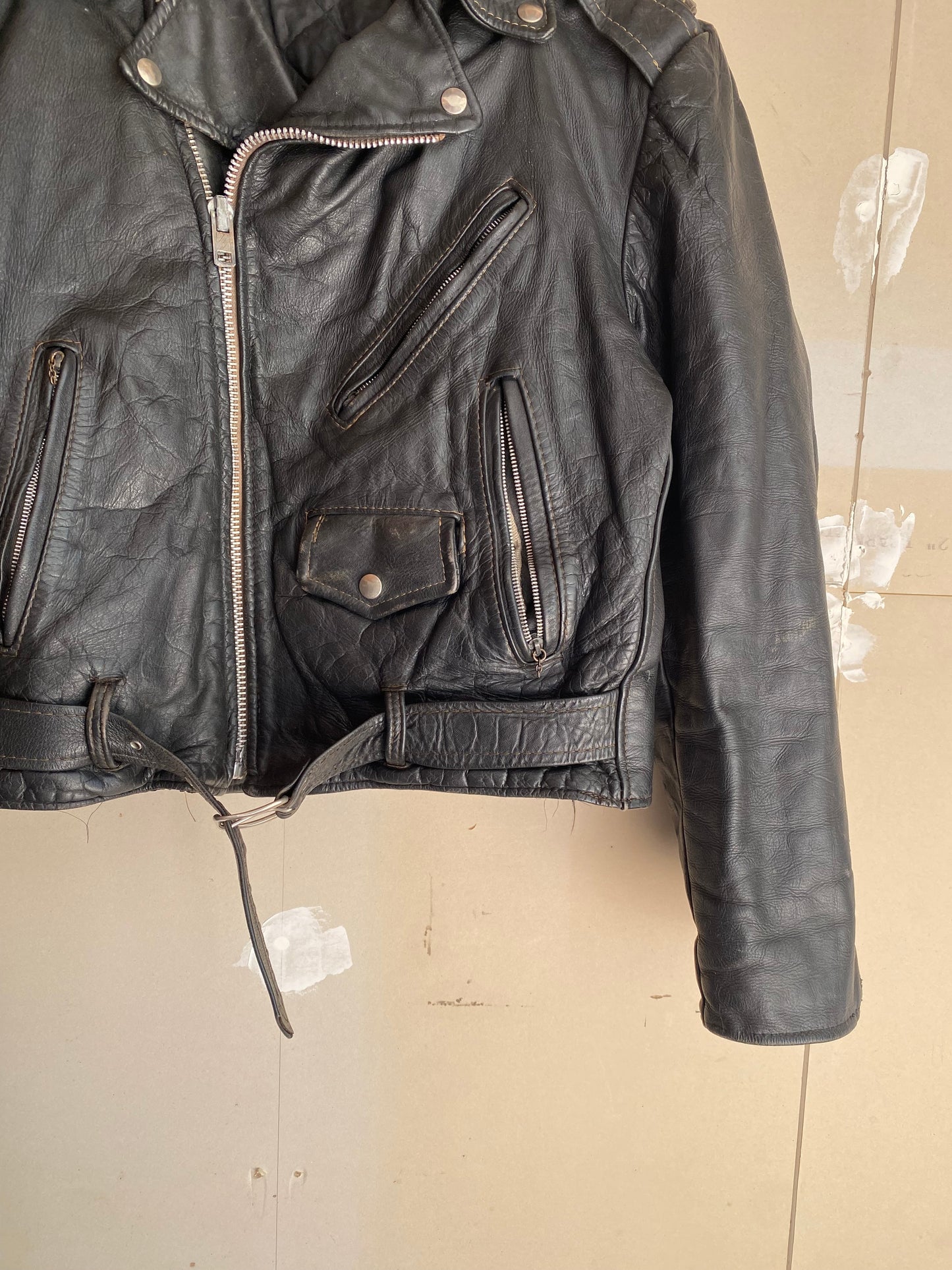 1960s Boxy Leather Biker Jacket | M