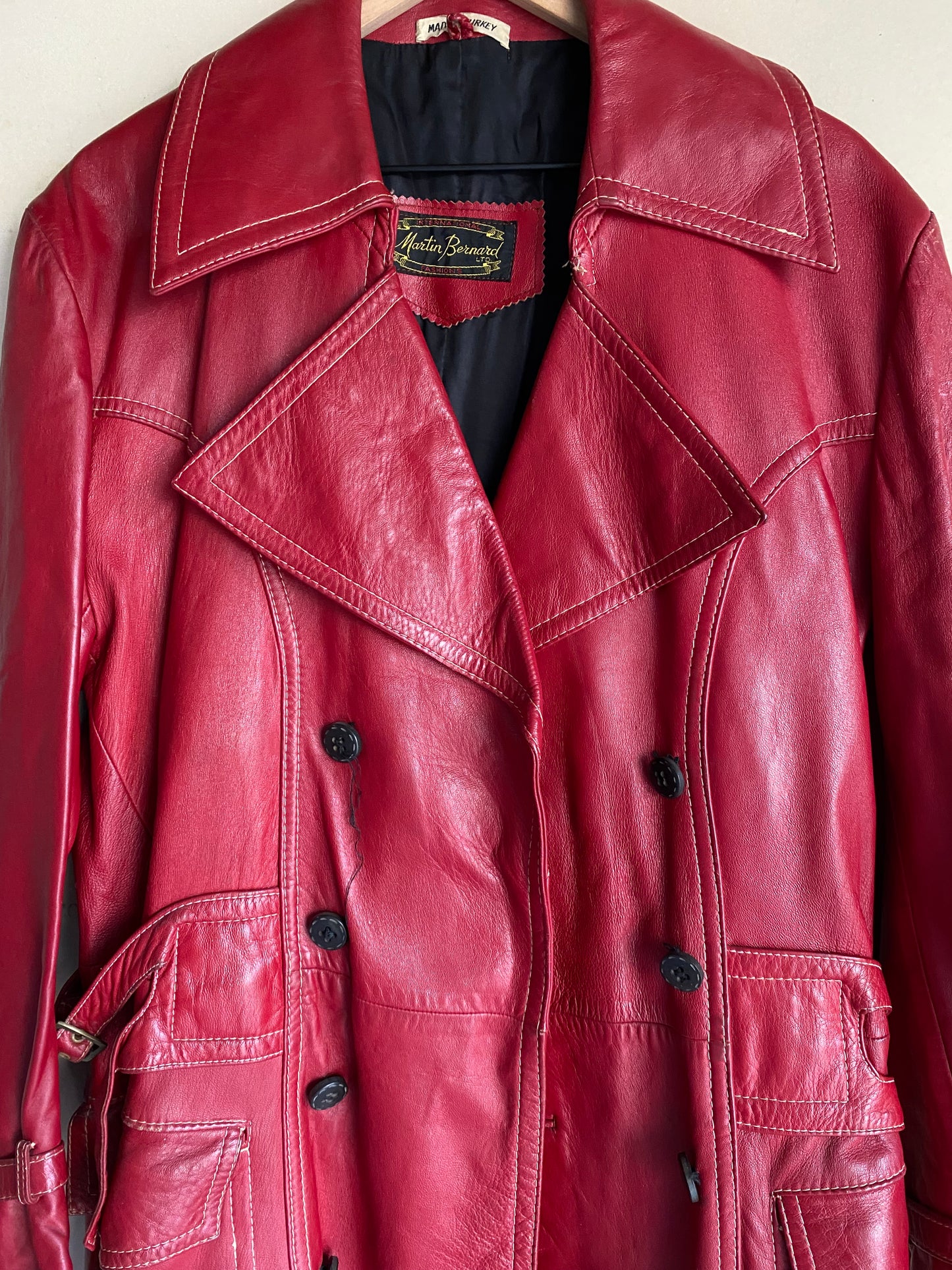 1980S Red Leather Coat | M