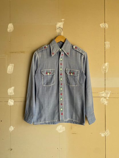 1970s Embroidered Chambray Shirt | M