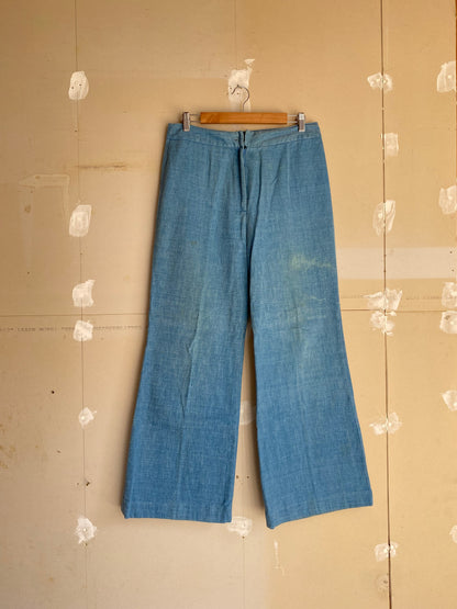 1970s Bell Bottom Polyester Denim Pants | 32