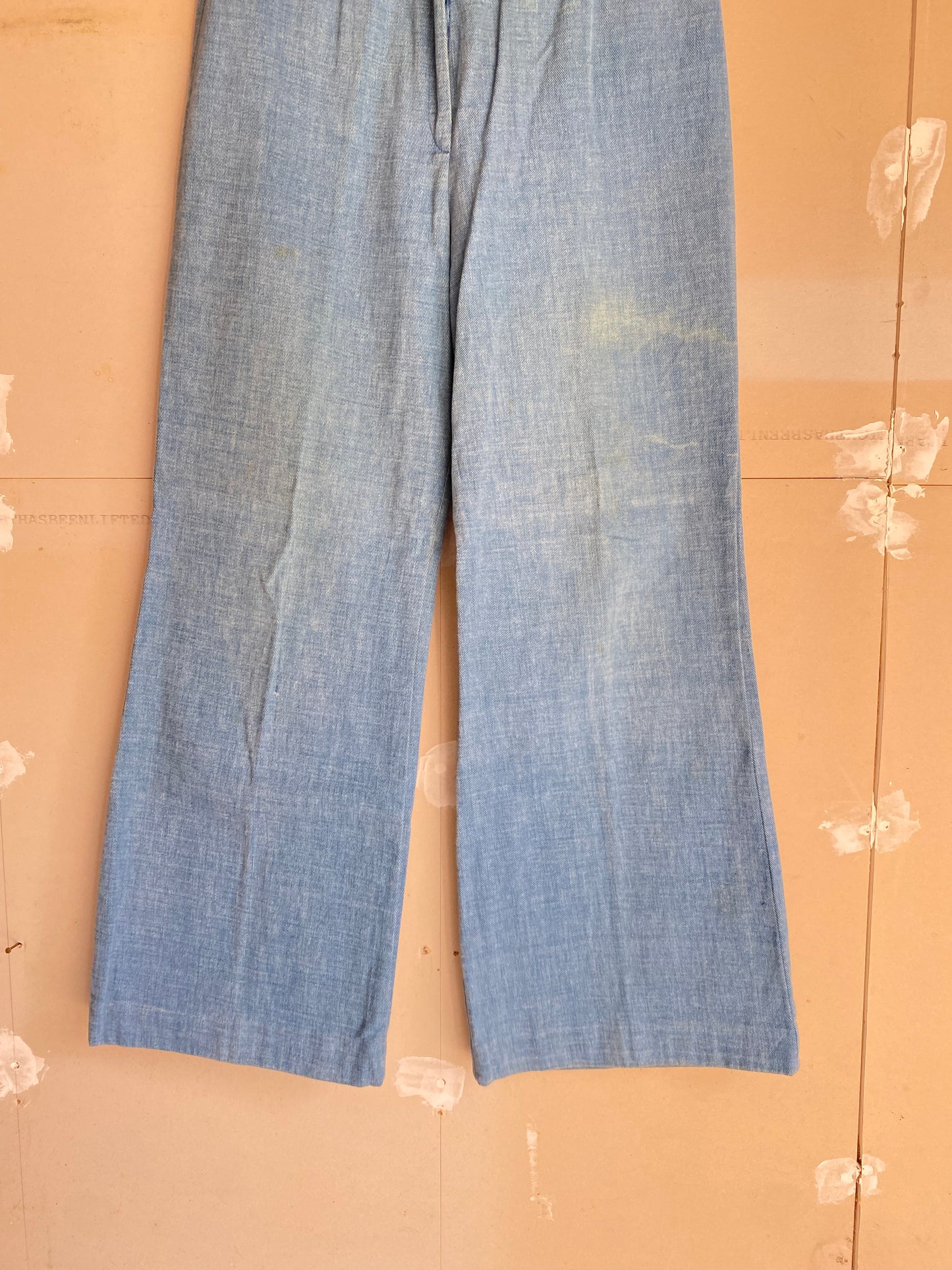 1970s Bell Bottom Polyester Denim Pants | 32