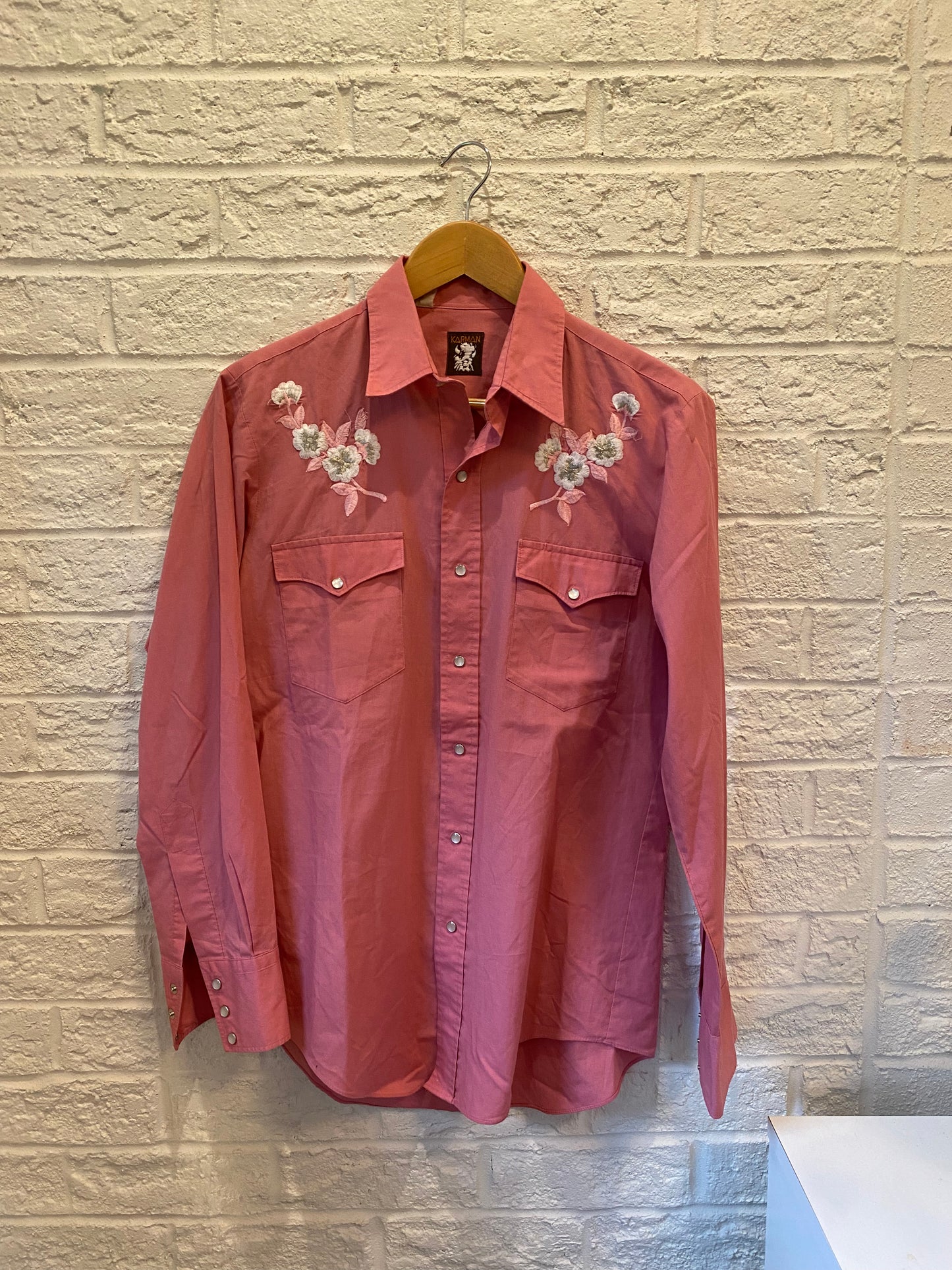 Vintage 80S Pearl Snap Embroider Shirt | M