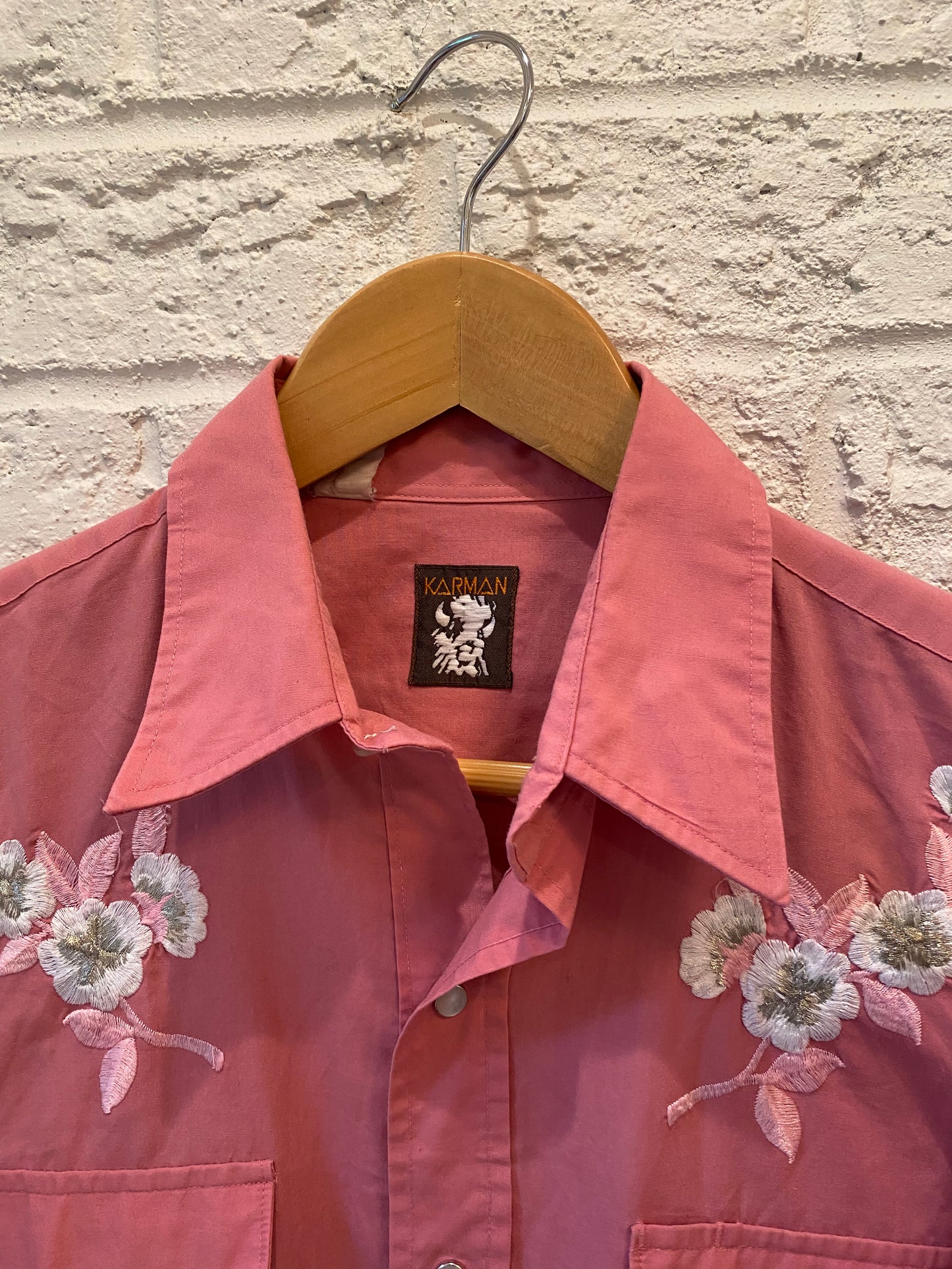 Vintage 80S Pearl Snap Embroider Shirt | M