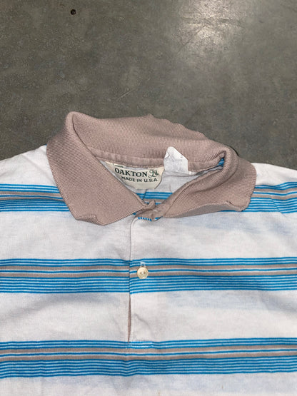 Vintage 80S Striped Collared Tee | M